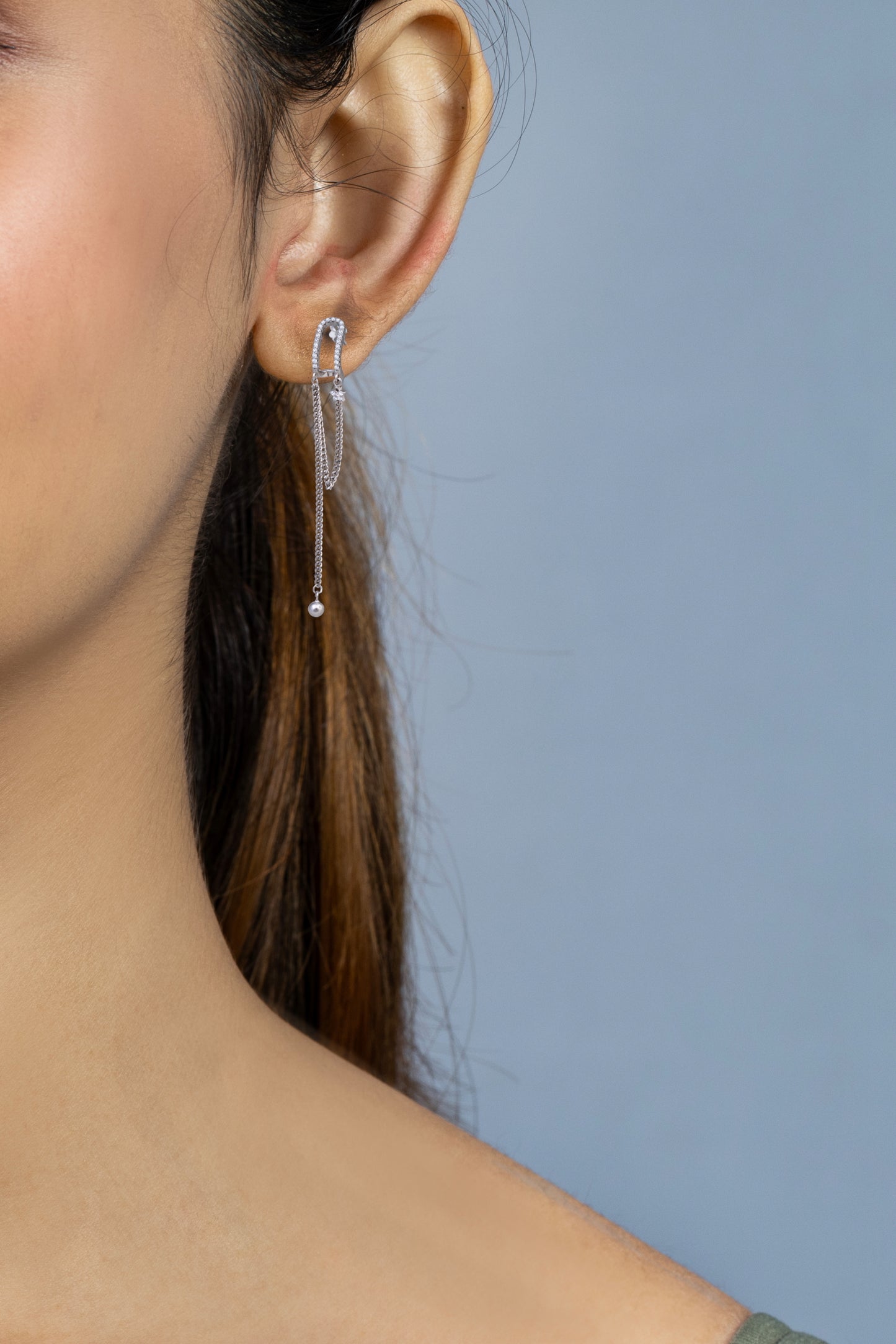 Sterling Silver Star Studded chain drop Earrings for Women and Girls