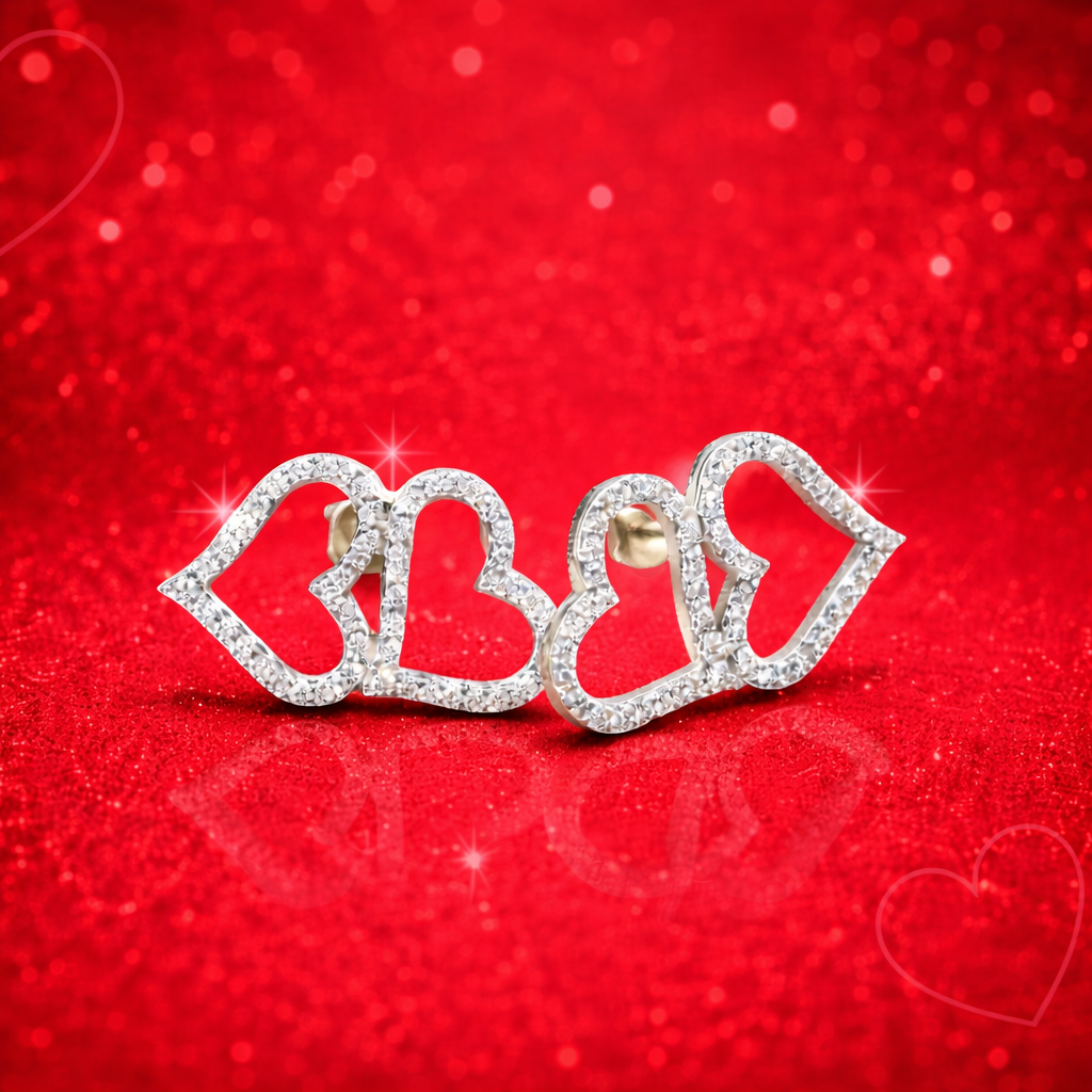 Sterling Silver Dual Love Zircon Studded Earrings for Women