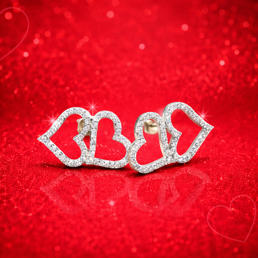 Sterling Silver Dual Love Zircon Studded Earrings for Women