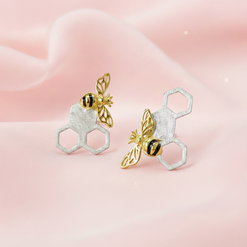 Sterling Silver Cute Bee Stud Earrings for Girls & Women