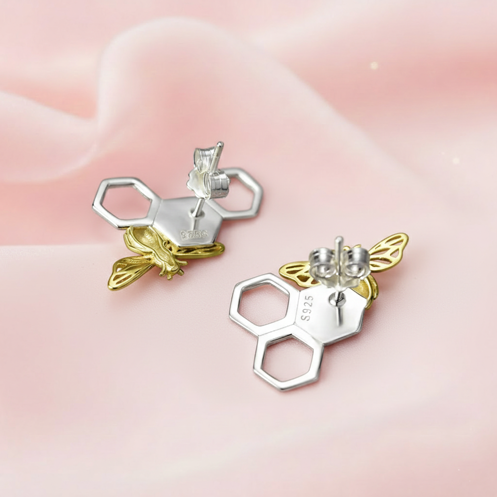 Sterling Silver Cute Bee Stud Earrings for Girls & Women