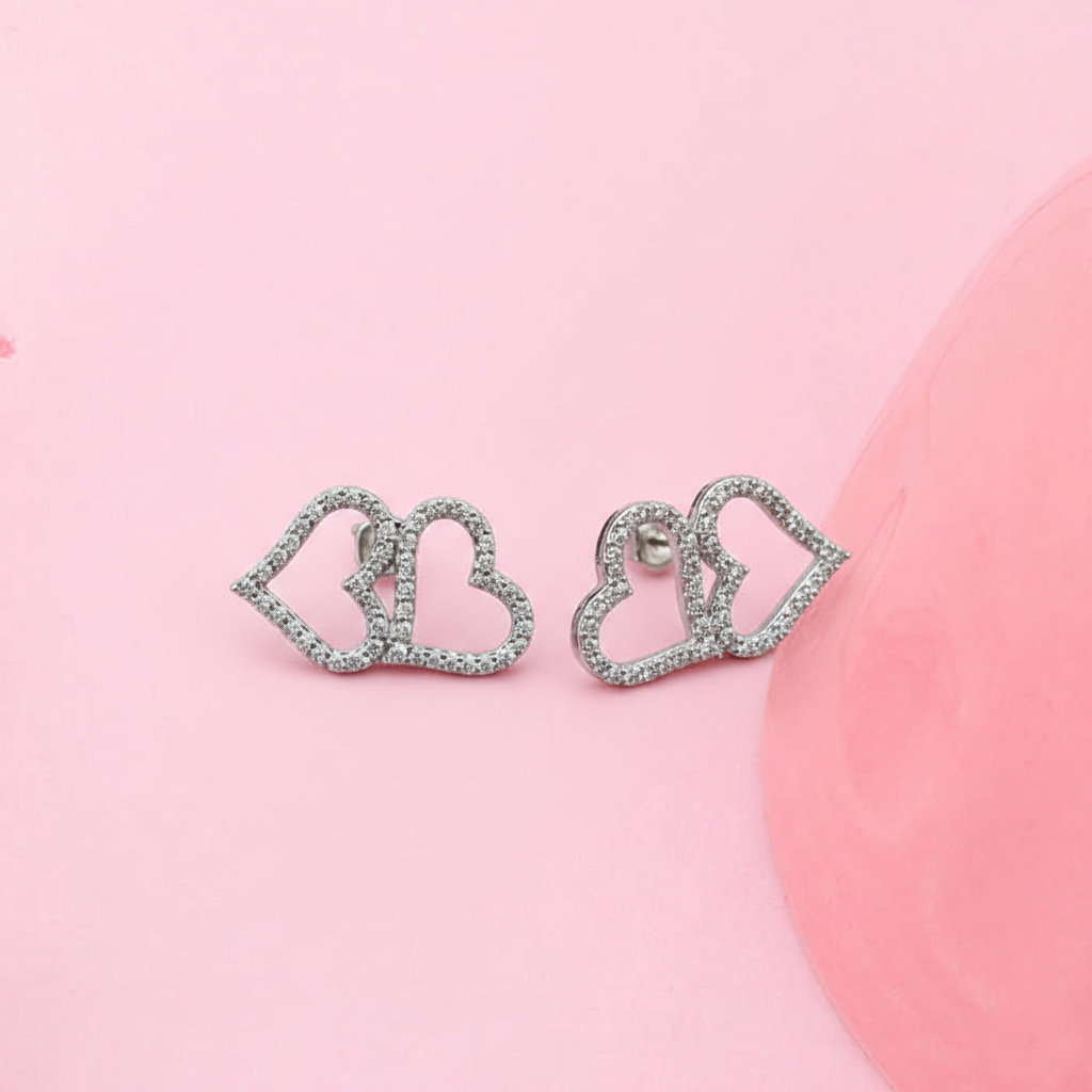 Sterling Silver Dual Love Zircon Studded Earrings for Women