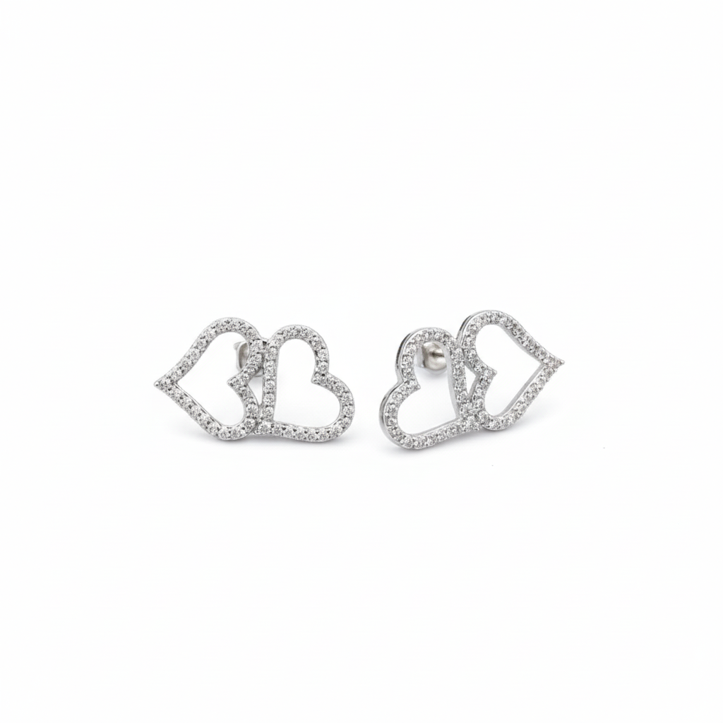 Sterling Silver Dual Love Zircon Studded Earrings for Women