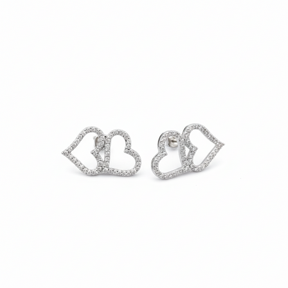 Sterling Silver Dual Love Zircon Studded Earrings for Women