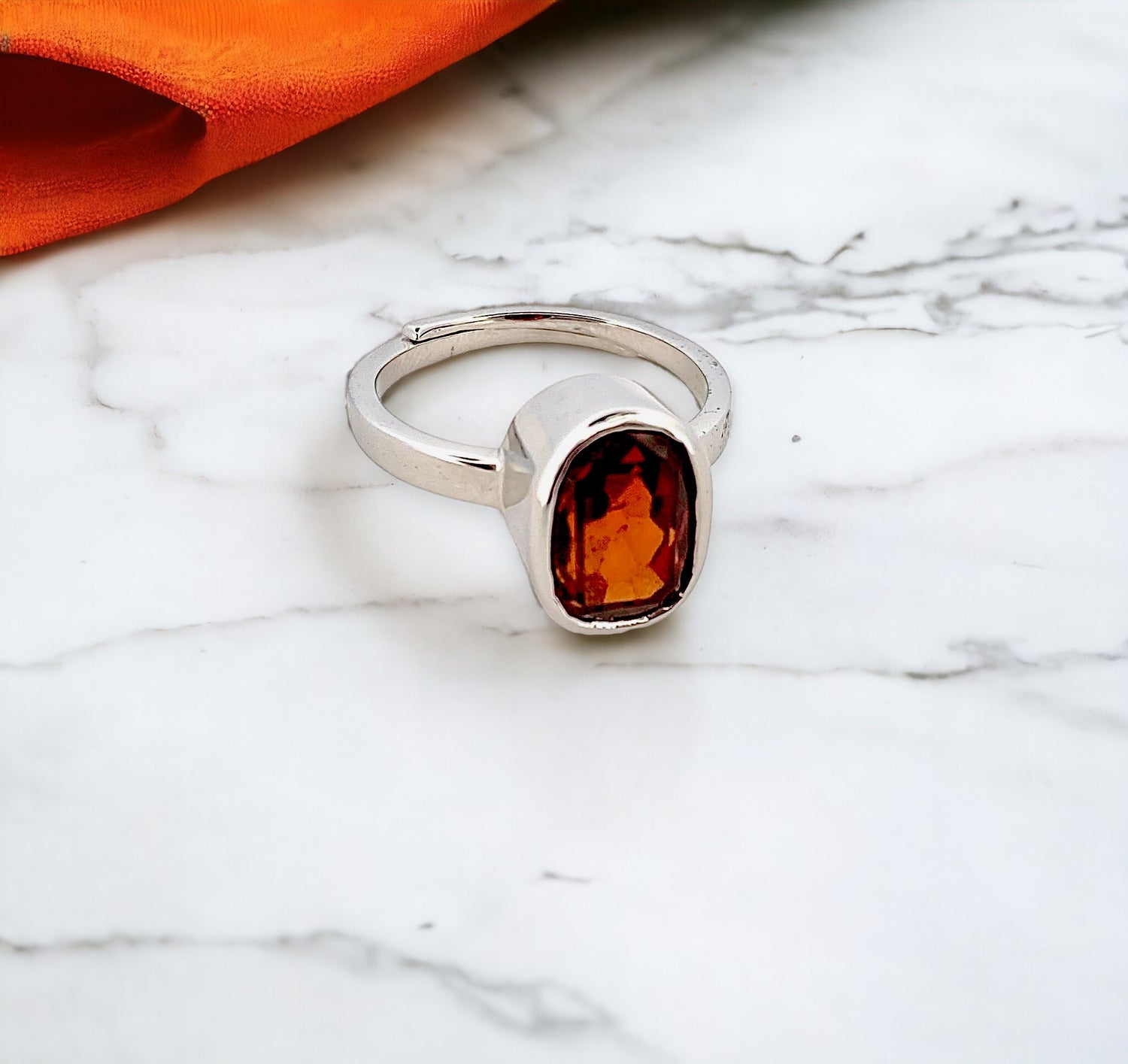 Gomed (Hessonite) Ring – 925 Sterling Silver with Certified Gomed, Adjustable Astrology Ring