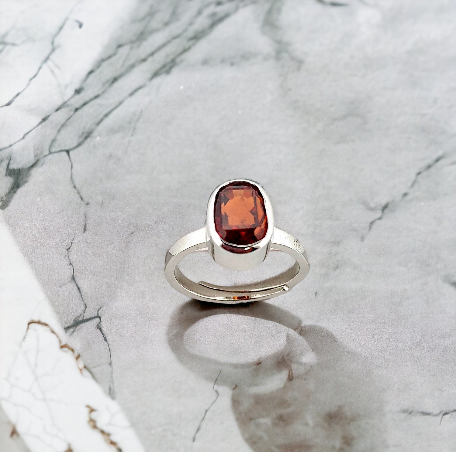 Gomed (Hessonite) Ring – 925 Sterling Silver with Certified Gomed, Adjustable Astrology Ring
