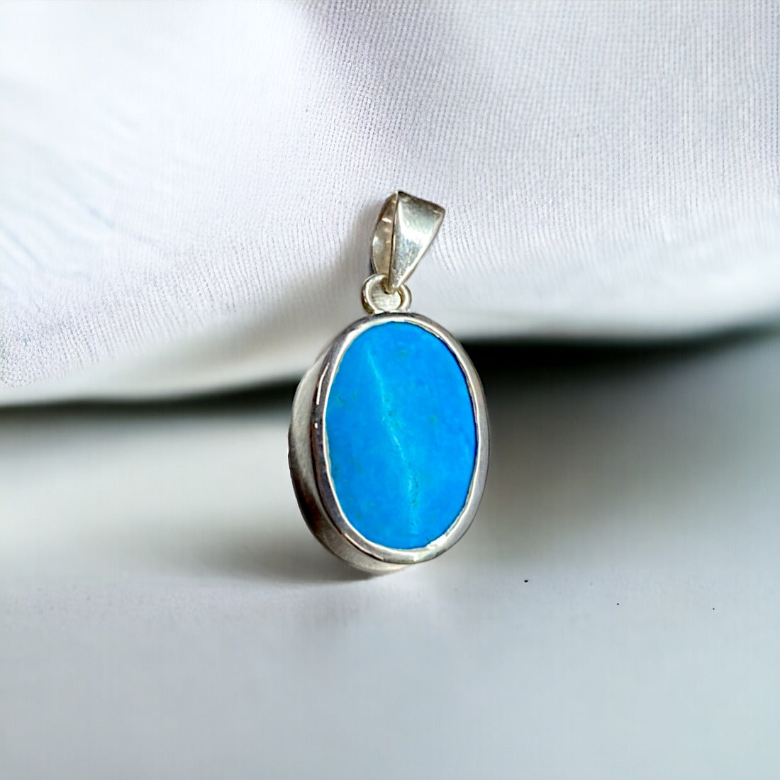 925 Sterling Silver Firoza (Turquoise) Pendant for Men & Women with Certified Natural Gemstone