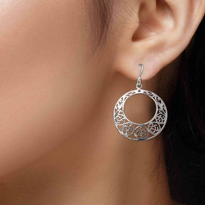 Sterling silver oxidized om Bali round earrings for women and girls