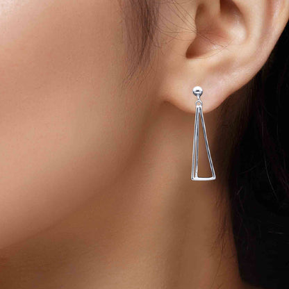 Sterling Silver geometric triangle drop earrings for women and girls