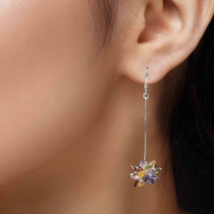 Sterling silver multicolor floral chain drop earrings foe women and girls