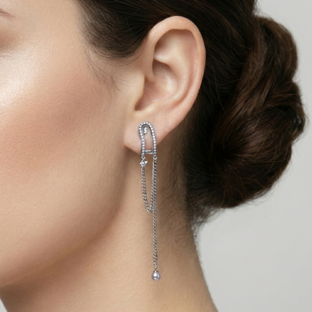 Sterling Silver Cubic Zirconia Star Chain Drop Earrings for Girls & Women
