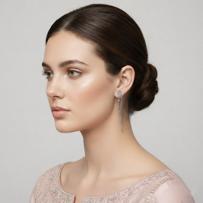 Sterling Silver Cubic Zirconia Star Chain Drop Earrings for Girls & Women