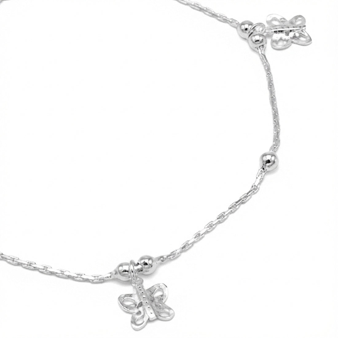 Sterling Silver Butterfly Charm Anklet for Women & Girls