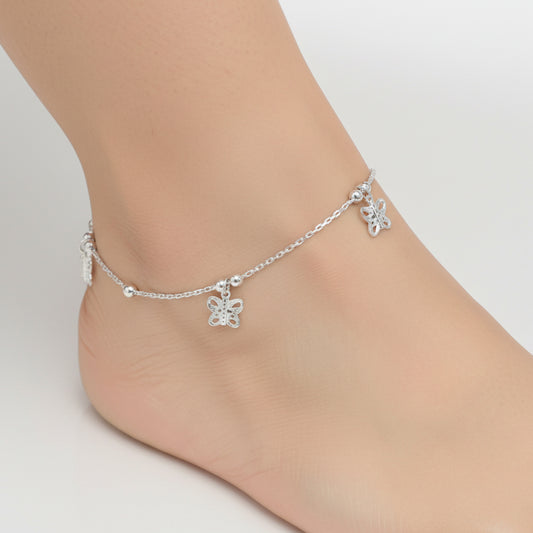 Sterling Silver Butterfly Charm Anklet for Women & Girls