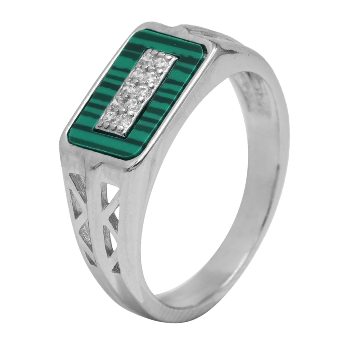 Sterling Silver EterKnight Green Linear Ring for Men