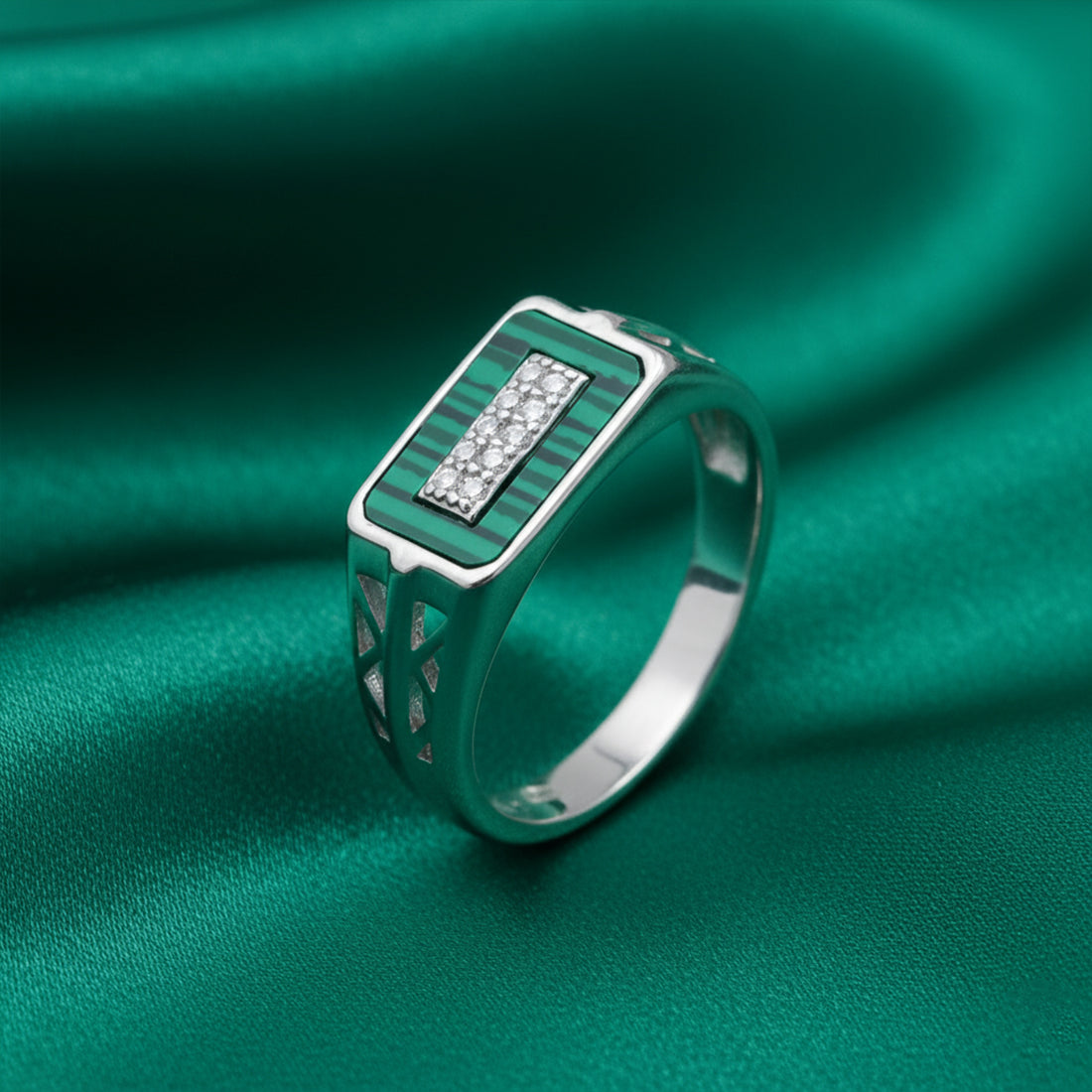 Sterling Silver EterKnight Green Linear Ring for Men
