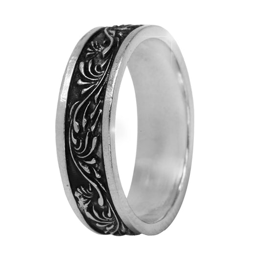 Sterling Silver EterKnight Vintage Vine Oxidised Ring for Men