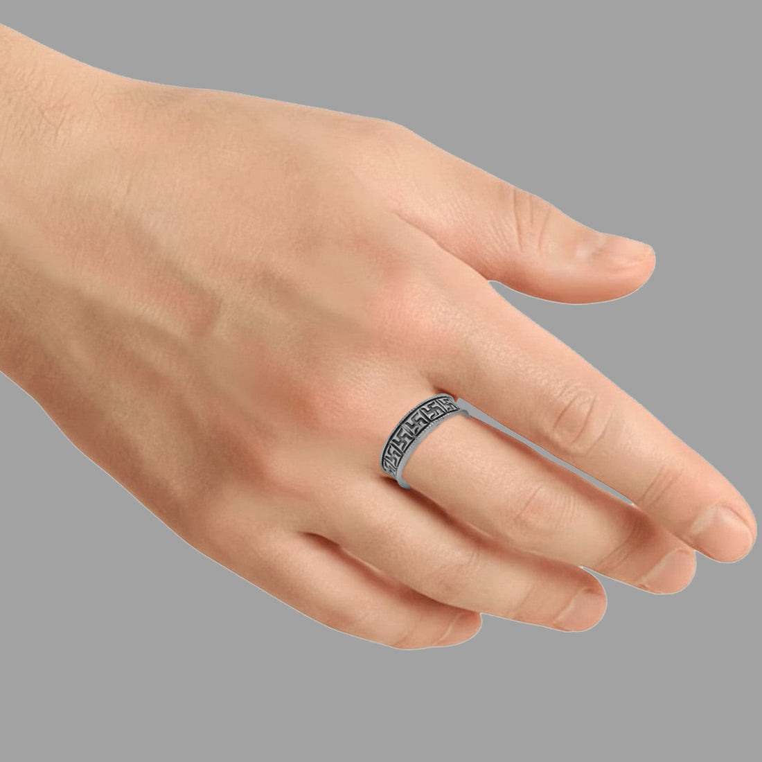 Sterling Silver EterKnight Auspicious Swastik Oxidised Ring for Men