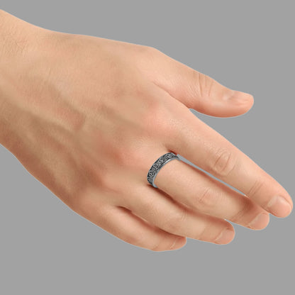 Sterling Silver EterKnight Om Engraved Oxidised Ring for Men