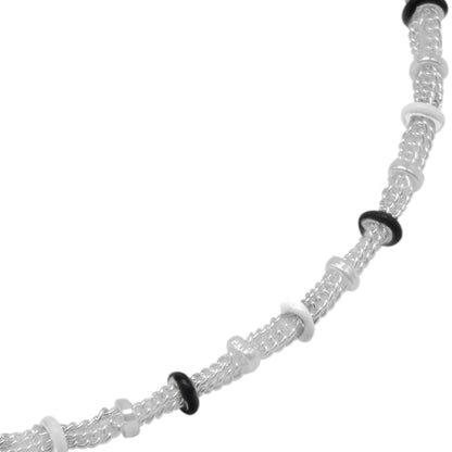 Modern Black & White Enamel Rings Sterling Silver Anklet for Women & Girls
