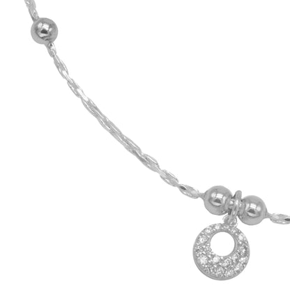 Sterling Silver Cubic Zirconia Charm Anklet for Women & Girls