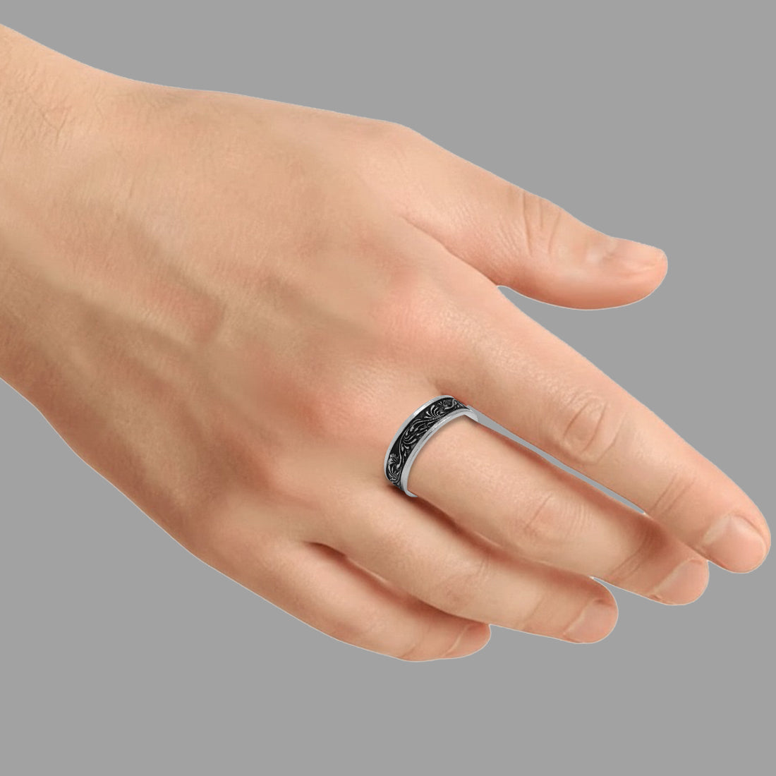 Sterling Silver EterKnight Vintage Vine Oxidised Ring for Men