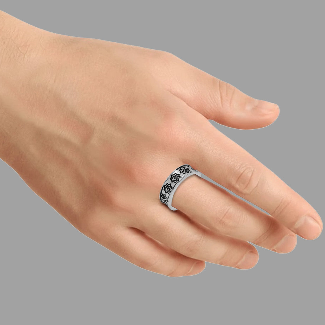 Sterling Silver EterKnight Antique Floral Oxidised Ring for Men