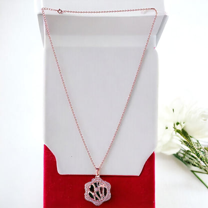 Rose-Gold Motif Pendant With Chain For Women & Girls