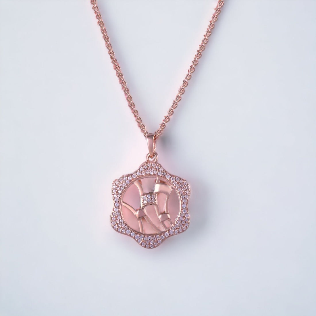Rose-Gold Motif Pendant With Chain For Women & Girls