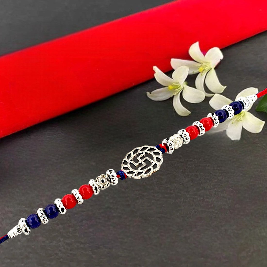 Sterling Silver Oxidized Swastik Rakhi