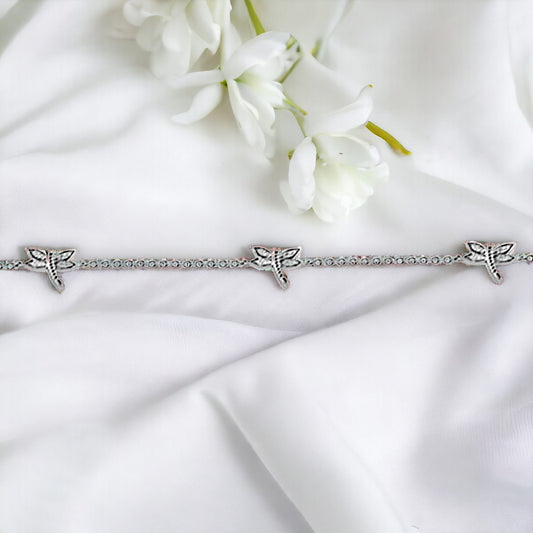 Silver Dragonfly Linked Bracelet For Women & Girls