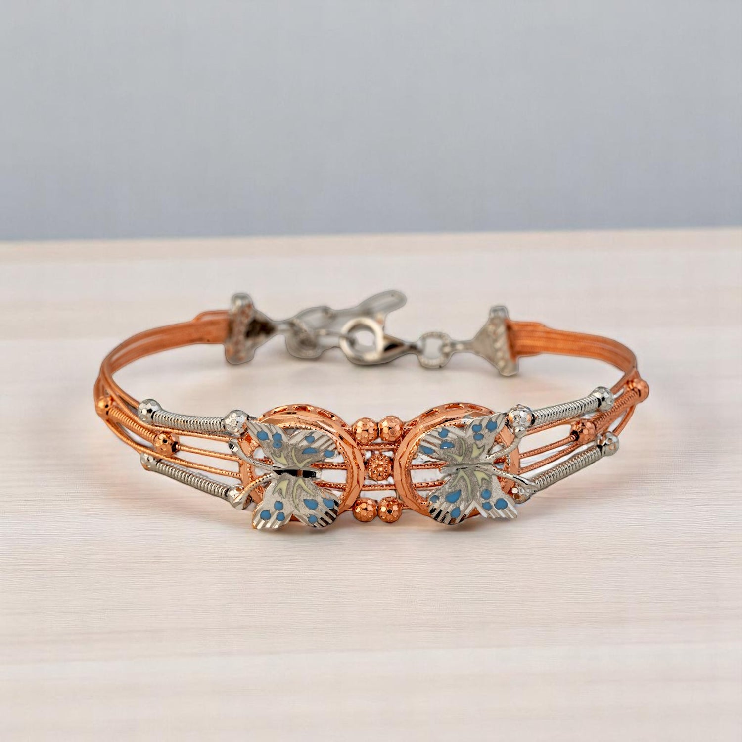 Sterling Silver Rosegold Plated Butterfly String Adjustable Bracelet For Women and Girls