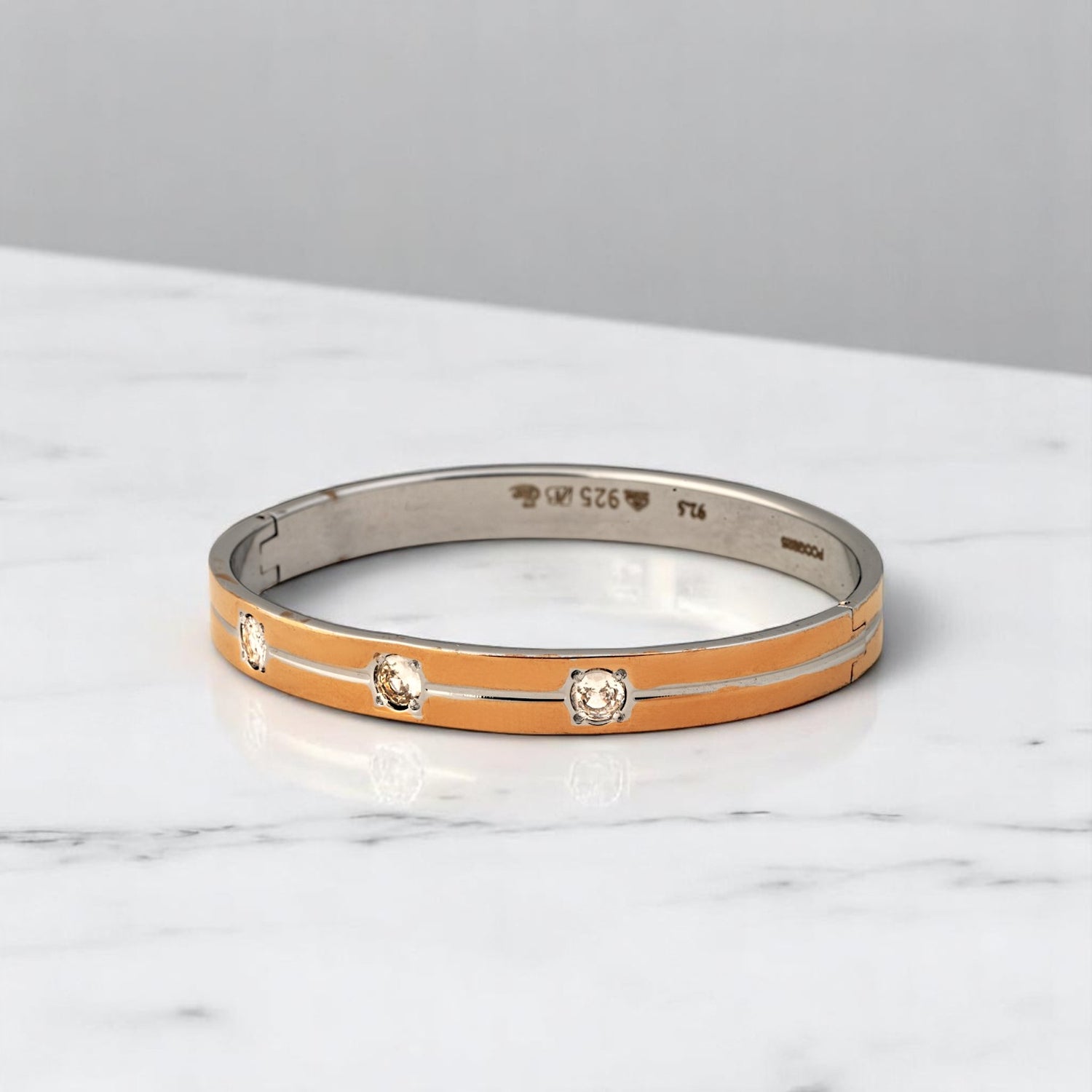 Sterling Silver Rosegold Dual tone Studded Bracelet for Men and Boys
