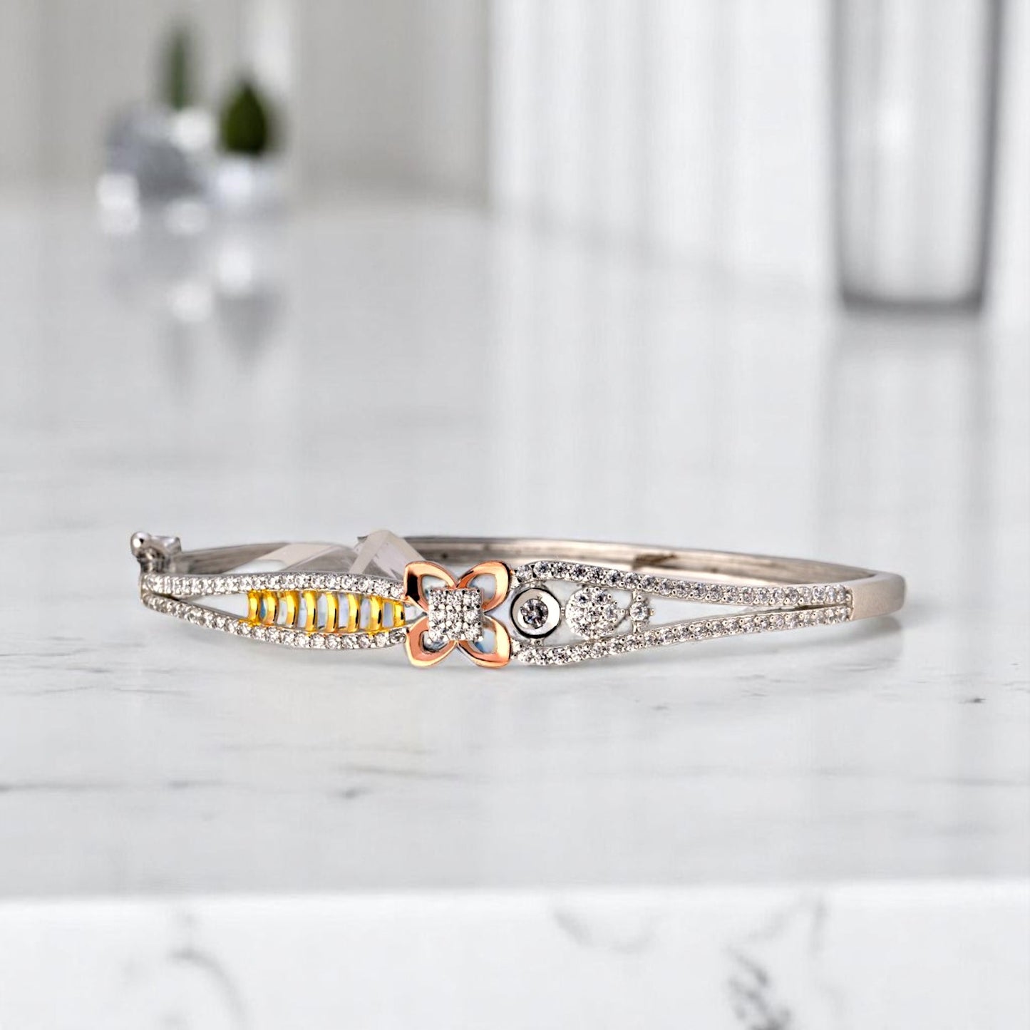 Sterling Silver Dual tone Butterfly Studded Bracelet For Women and