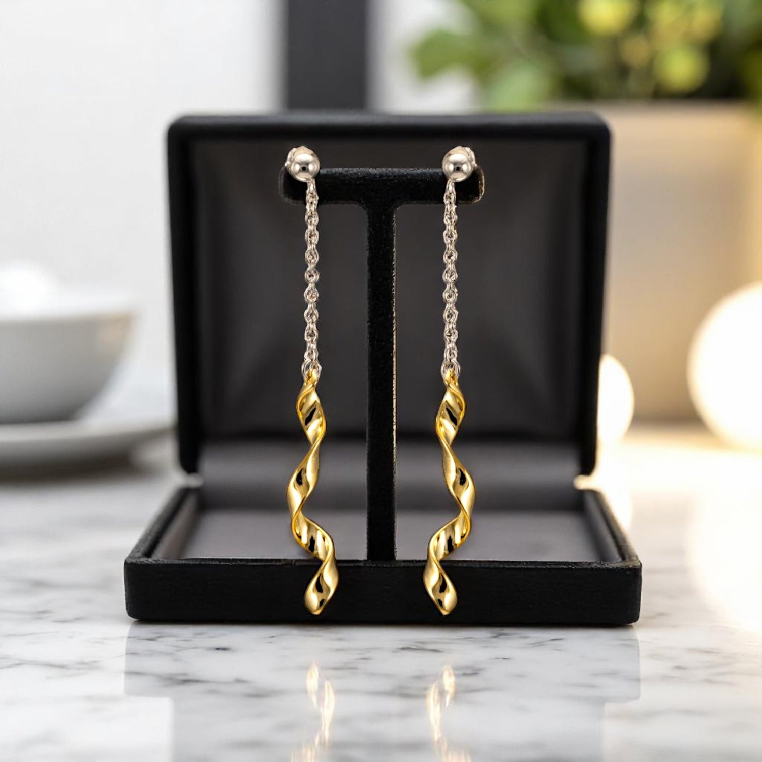 Sterling Silver Chain Drop Spiral Earrings for Women and Girls