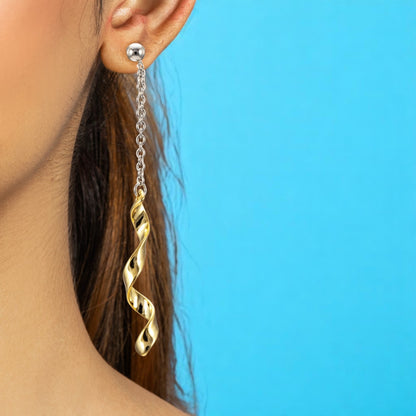 Sterling Silver Chain Drop Spiral Earrings for Women and Girls