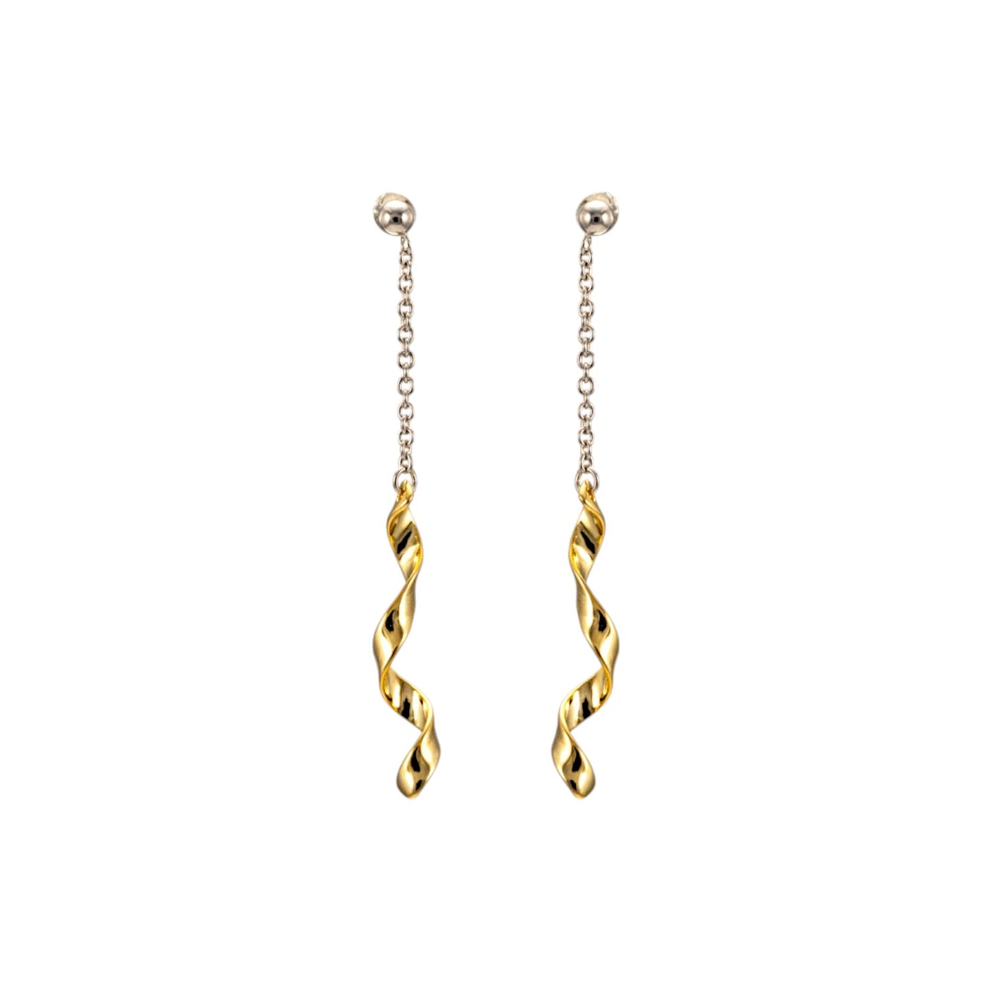 Sterling Silver Chain Drop Spiral Earrings for Women and Girls