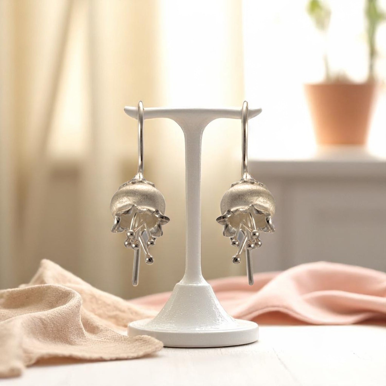 Sterling Silver Flower Design Hook Earrings for Women and Girls