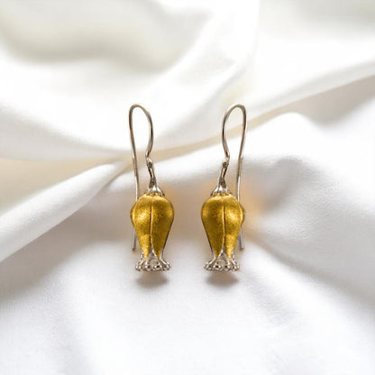 Sterling Silver Gold Plated Buds Hook Earrings for Women and Girls