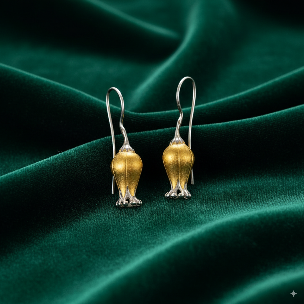 Sterling Silver Gold Plated Buds Hook Earrings for Women and Girls