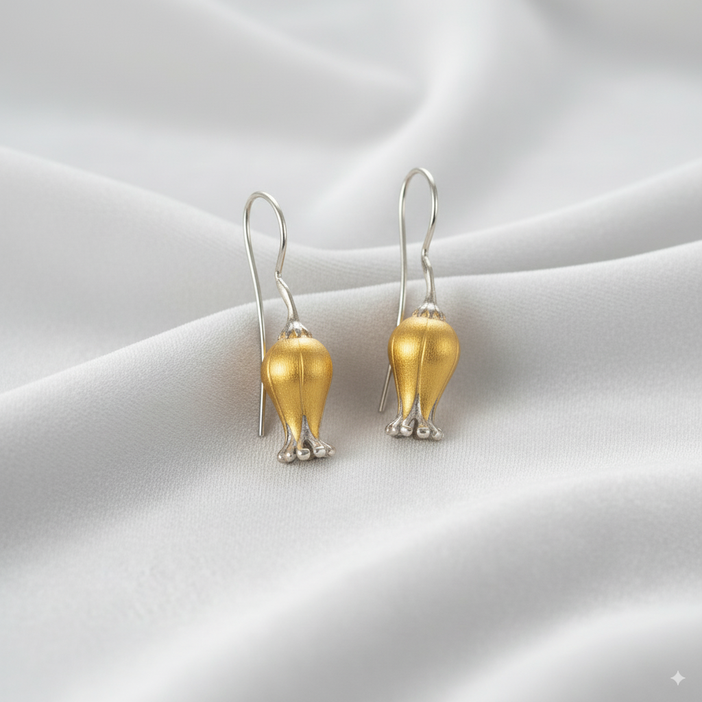 Sterling Silver Gold Plated Buds Hook Earrings for Women and Girls