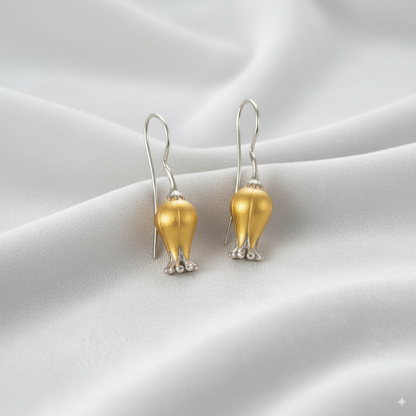 Sterling Silver Gold Plated Buds Hook Earrings for Women and Girls