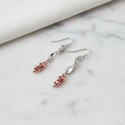 Sterling Silver Dual tone Twisted Earrings for Women and Girls