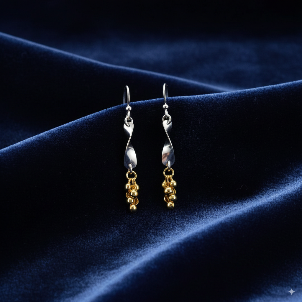 Sterling Silver Gold Plated Twisted Earrings for Women and Girls