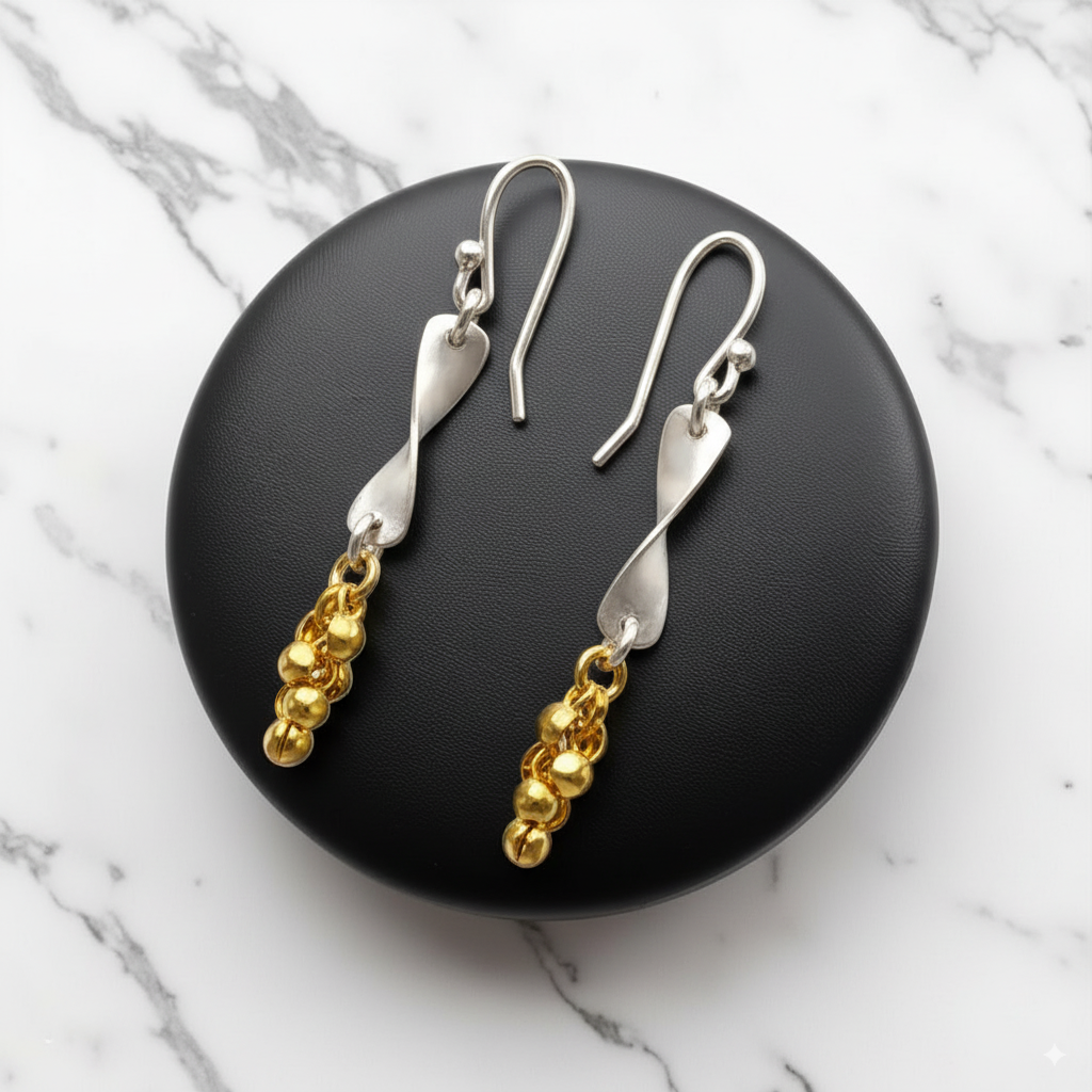 Sterling Silver Gold Plated Twisted Earrings for Women and Girls