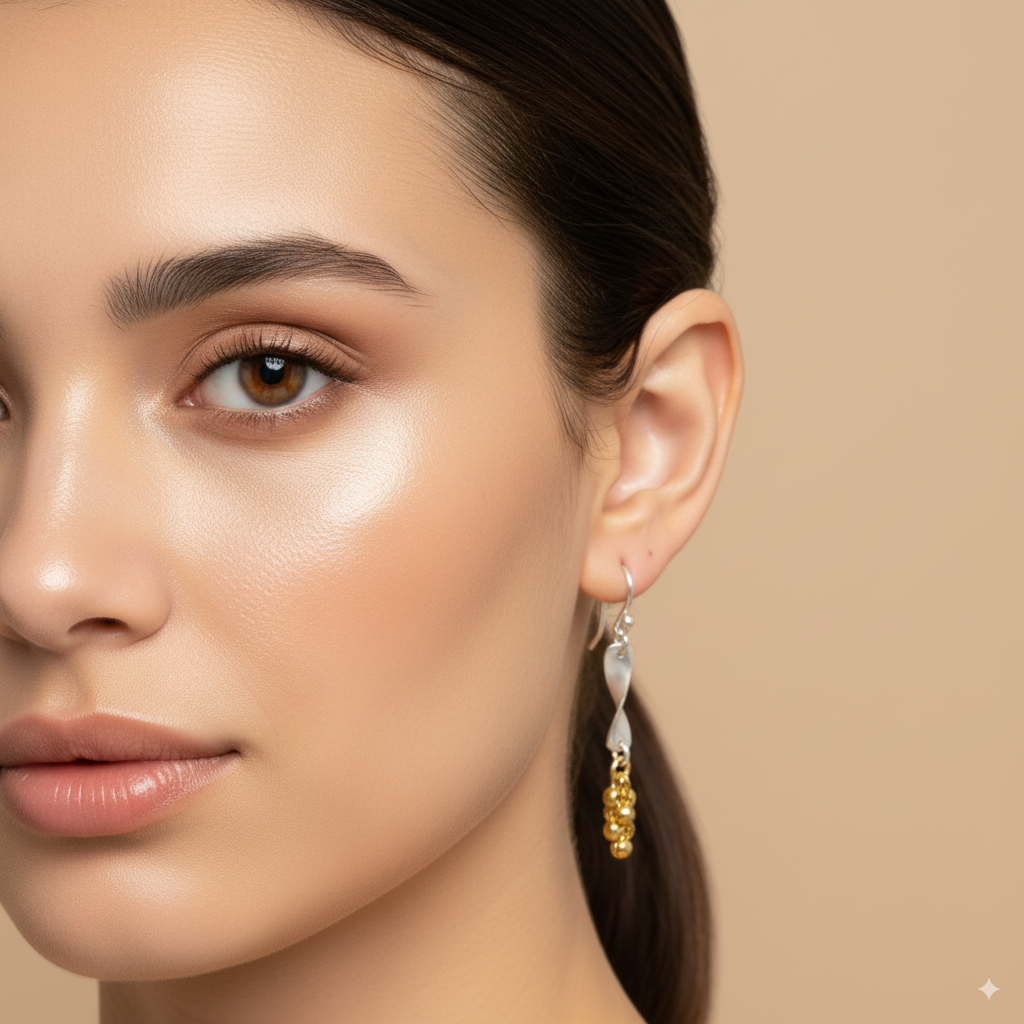 Sterling Silver Gold Plated Twisted Earrings for Women and Girls