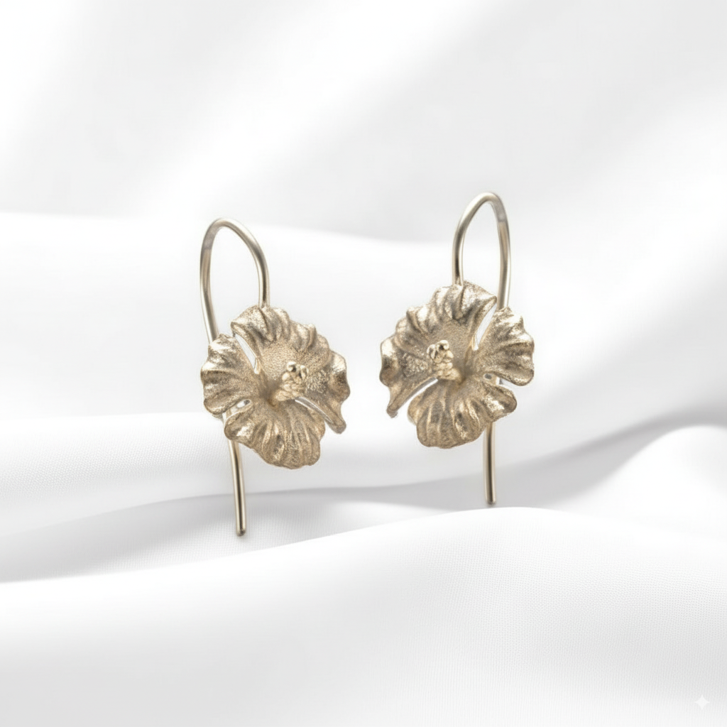 Sterling Silver Hibiscus Flower Earring for Women and Girls