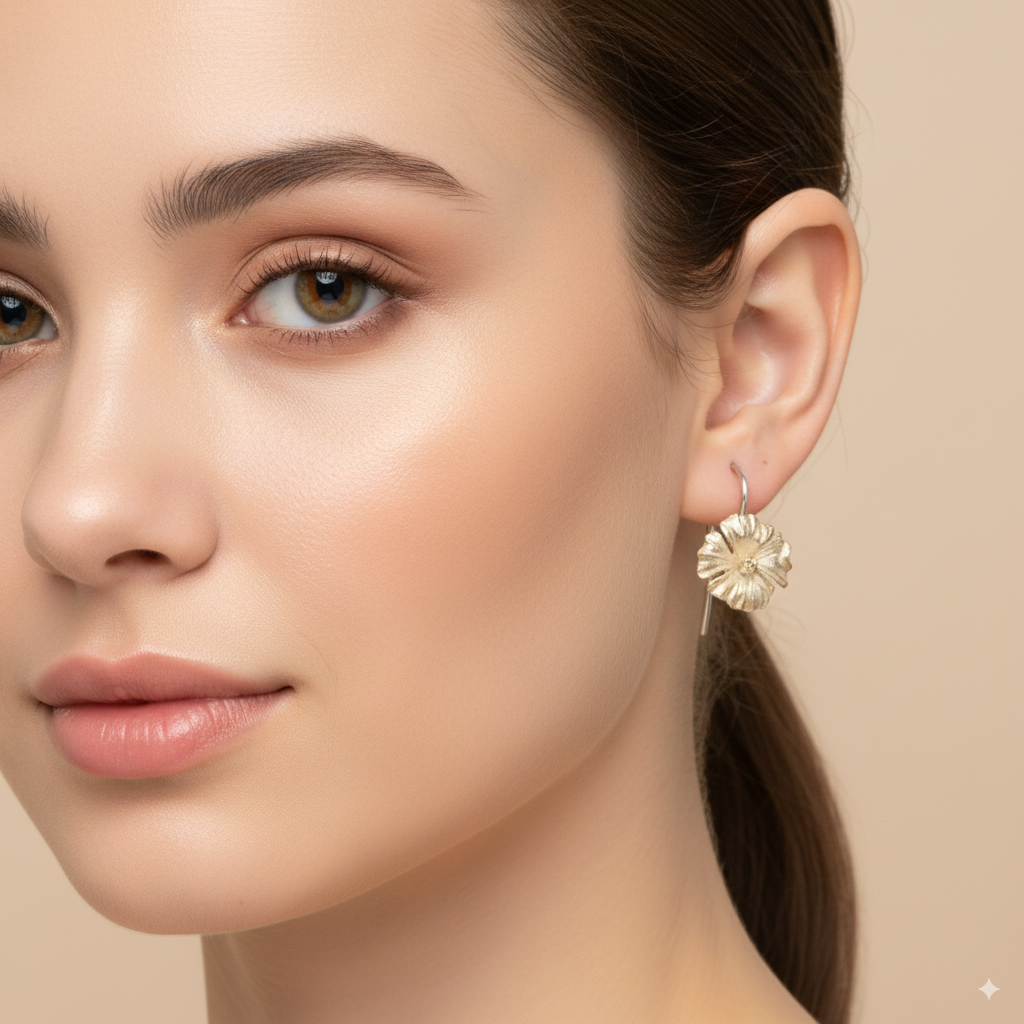 Sterling Silver Hibiscus Flower Earring for Women and Girls