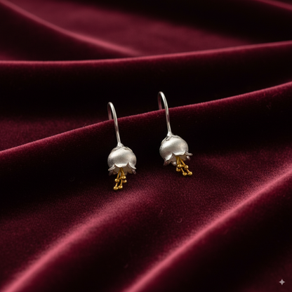 Sterling Silver Dual tone Flower Design Earrings for Women and Girls