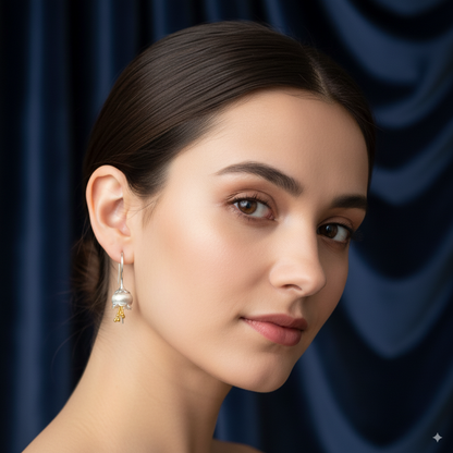 Sterling Silver Dual tone Flower Design Earrings for Women and Girls